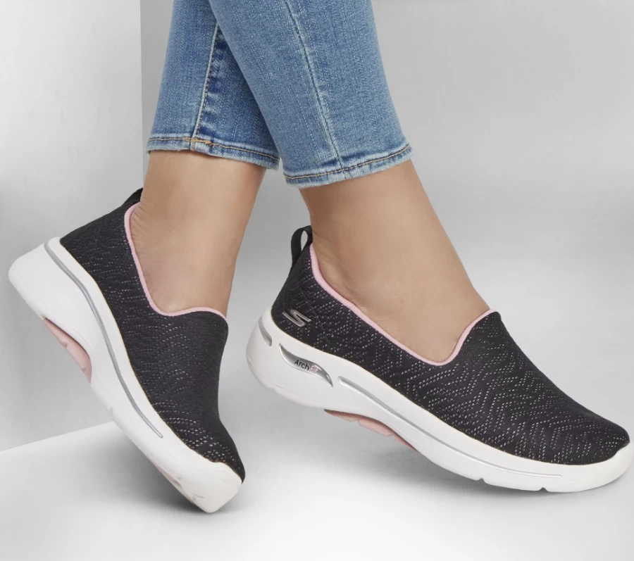 SKECHERS Women's Go Walk Arch Fit - Ocean Reef Walking Shoes in Black & Pink