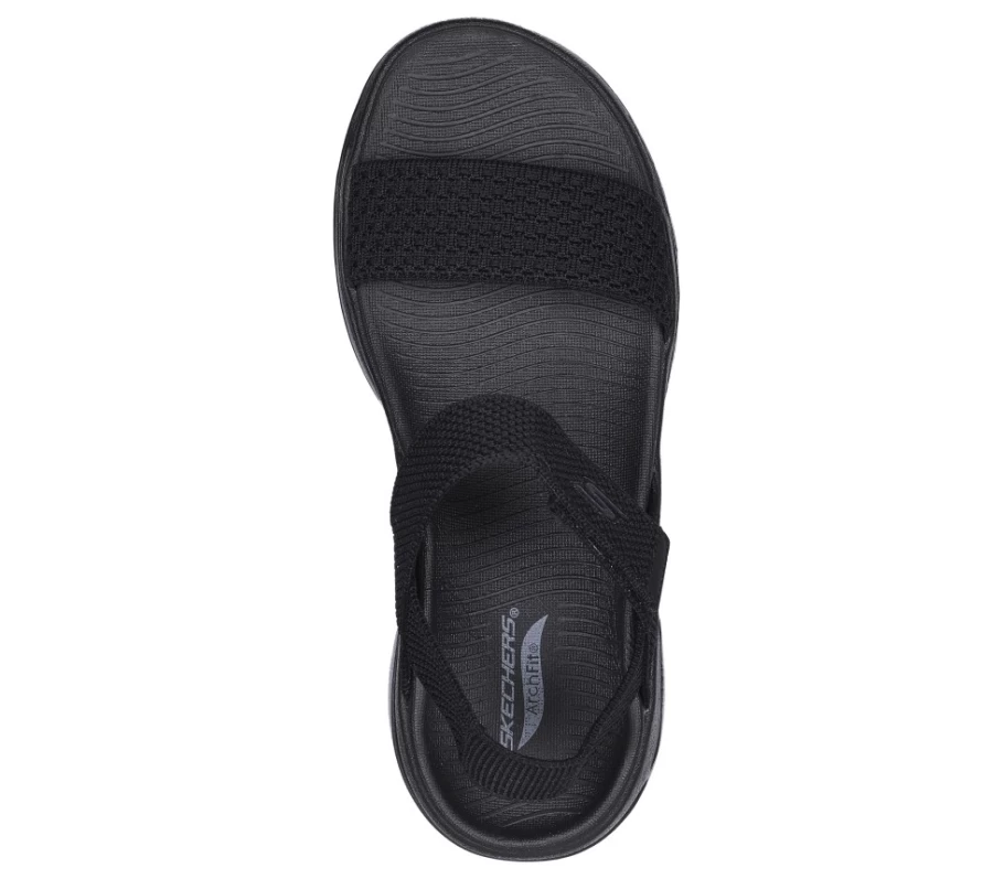 SKECHERS Women's Go Walk Arch Fit Sandal - Black Polished Comfortable Walking Shoes
