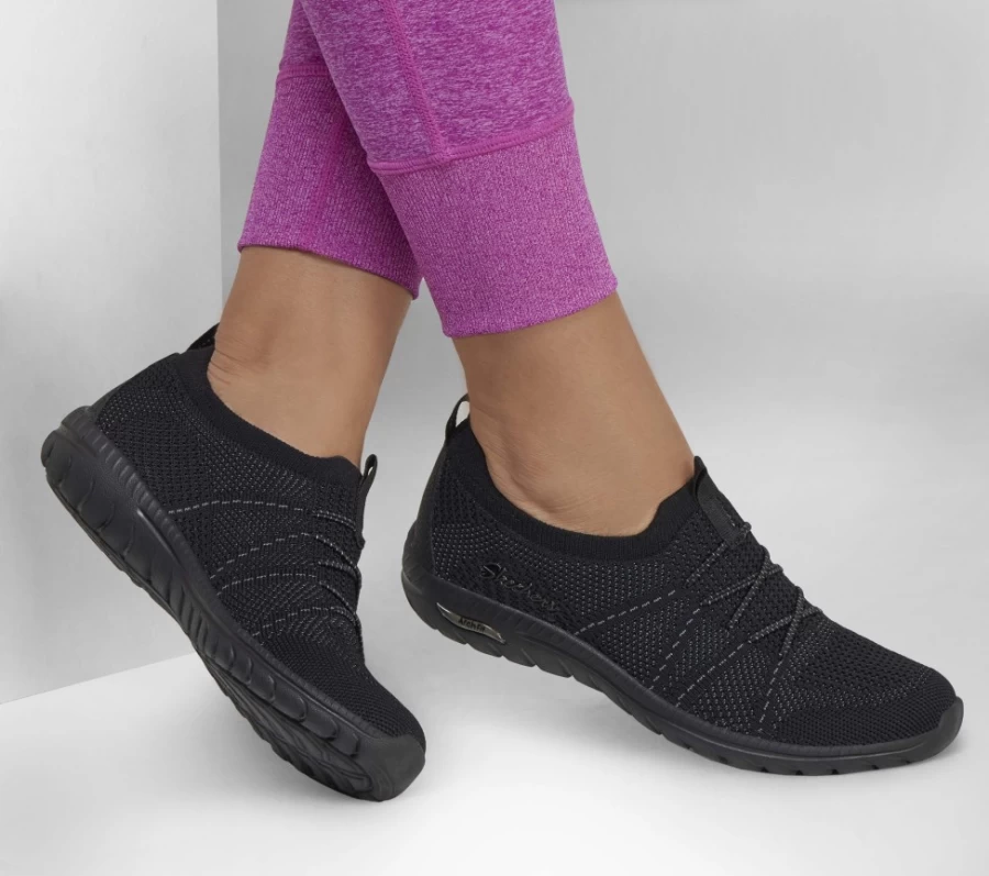 SKECHERS Women's Arch Fit Flex Sneakers in Black - Sunrise Story Comfort Walking Shoes