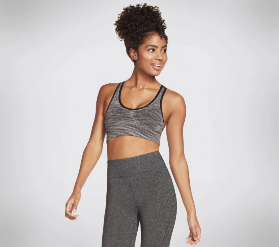 SKECHERS Women's Blue Multi Goknit Seamless Racer Bra - Lightweight Comfort Sports Top