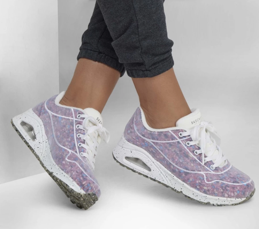 SKECHERS Women's Uno Planet-Airy Sneakers in White & Multi Color